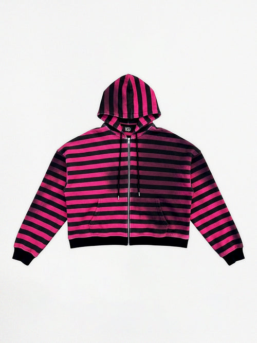 BLACK & PINK STRIPPED ZIP-HOODIE