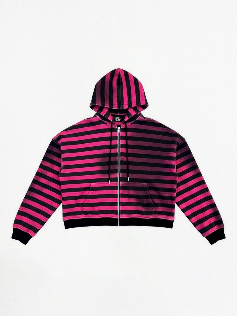 BLACK & PINK STRIPPED ZIP-HOODIE