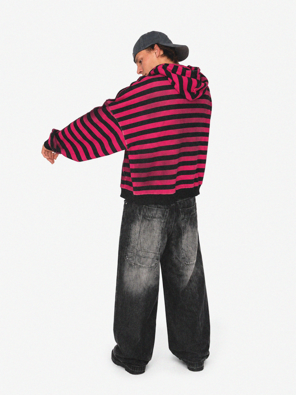 BLACK & PINK STRIPPED ZIP-HOODIE