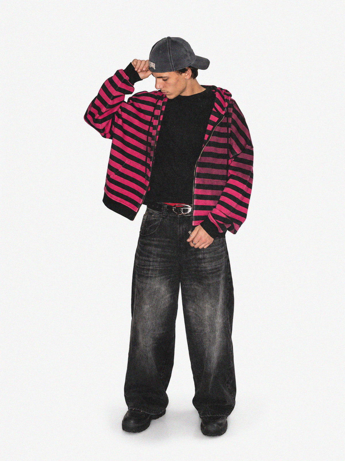 BLACK & PINK STRIPPED ZIP-HOODIE